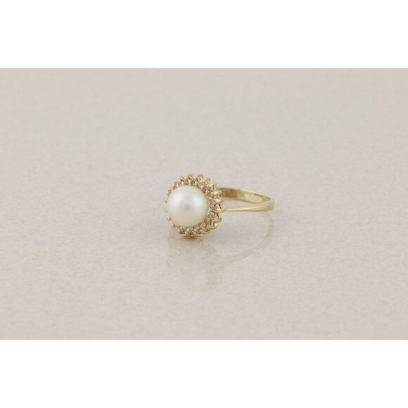 14k Yellow Gold Freshwater Pearl & Diamond Ring Halo Ring Size 6 3/4 - Picture 6 of 9